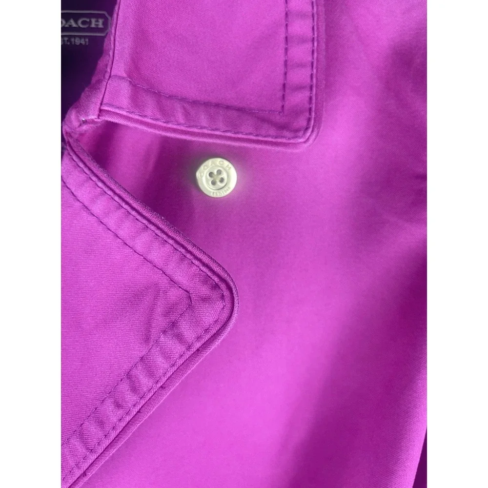 Coach Pink Trench Coat Womens XS Belted Double Breasted Cotton Jacket - Picture 6 of 8